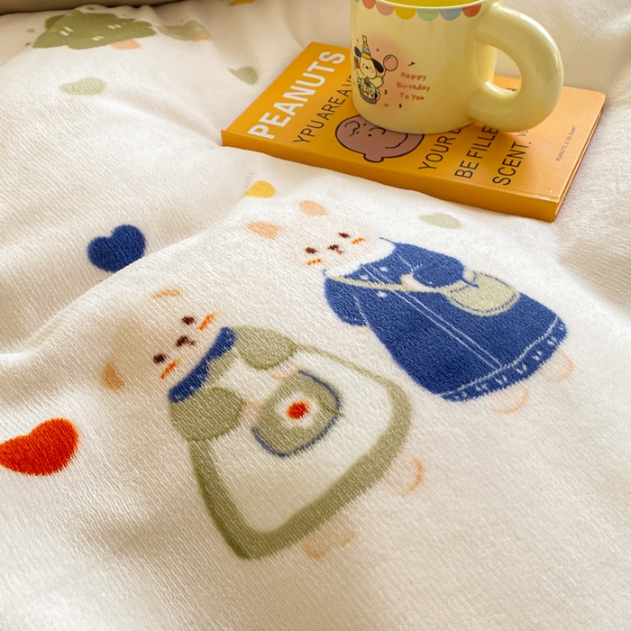 91家纺网 家纺一手货源 找家纺 斯卡诺家纺2025新款小清新双面牛奶绒印花四件套 熊兔家园