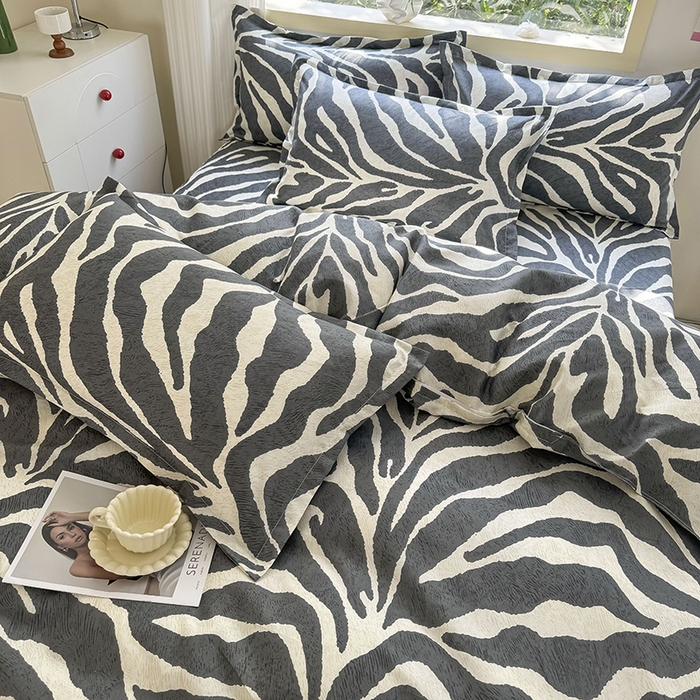 91家纺网 家纺一手货源 找家纺 梵巢家纺 芦荟棉三四件套，床单，被套，枕套化纤四件套斑马纹