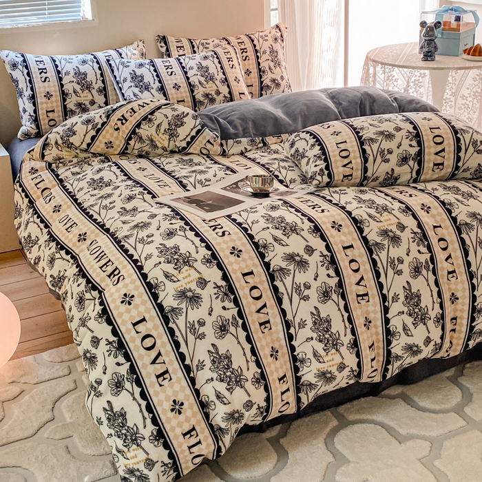 91家纺网 家纺一手货源 找家纺 斯卡诺家纺 2025新款小清新双面牛奶绒印花四件套 只爱你