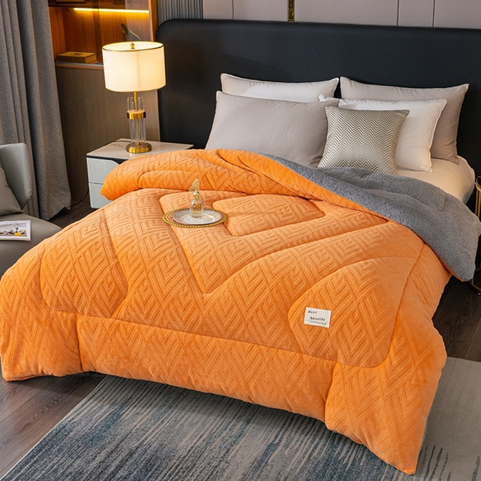 91家纺网 家纺一手货源 找家纺 蓝冰家纺 2024新款雕花绒冬被被子被芯 橙灰色