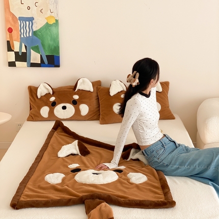 黛舒家居 2024新款三利欧贴布绣花毛毯浣熊