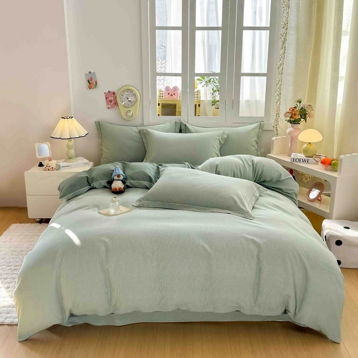 91家纺网 家纺一手货源 找家纺 优品阁 2024新款全棉磨毛四件套 邦尼绿