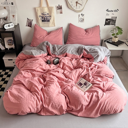 优佳优品 2024新款ins风超柔褶皱亲肤磨毛水洗棉四件套 豆沙浅灰