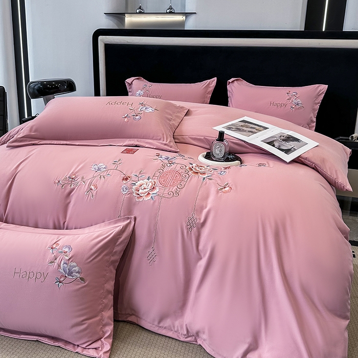 91家纺网 家纺一手货源 找家纺 梦舒羽 2025新款加厚亲肤棉磨毛刺绣四件套-平安喜乐 平安喜乐-豆沙