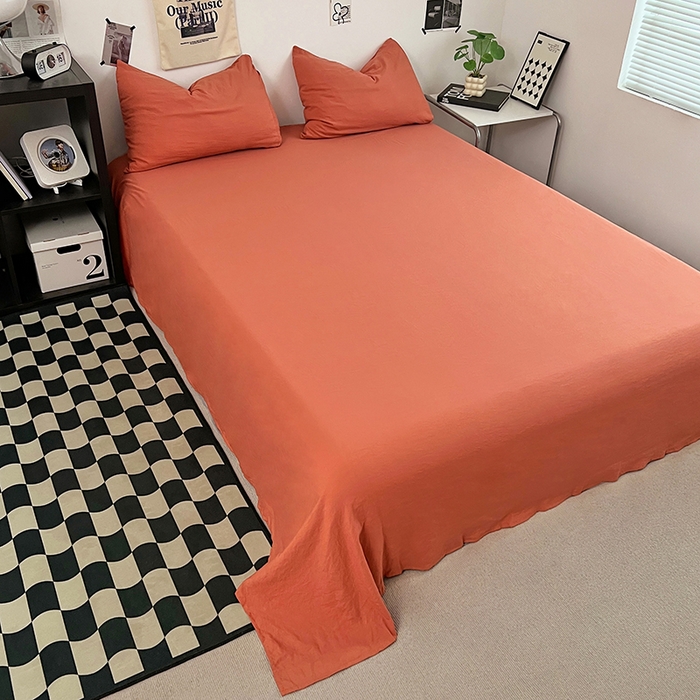 91家纺网 家纺一手货源 找家纺 优佳优品 2024新款ins风超柔褶皱亲肤磨毛水洗棉四件套 浪漫橙