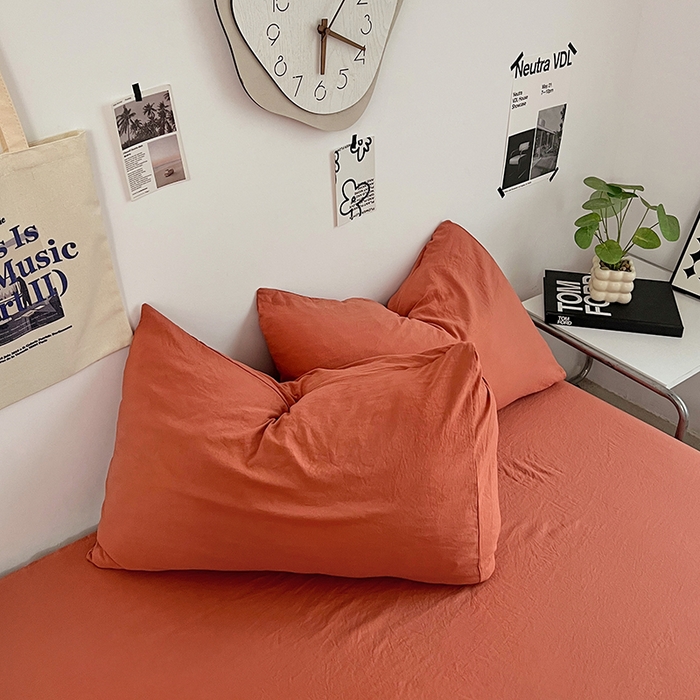 91家纺网 家纺一手货源 找家纺 优佳优品 2024新款ins风超柔褶皱亲肤磨毛水洗棉四件套 浪漫橙