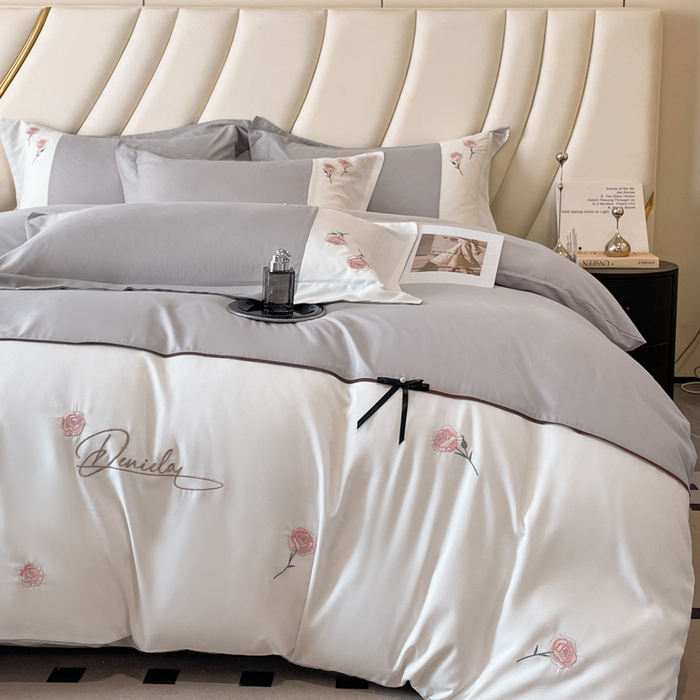 91家纺网 家纺一手货源 找家纺 遇见家居生活馆 2024新款亲肤棉刺绣四件套-蝶恋花 蝶恋花-浅灰