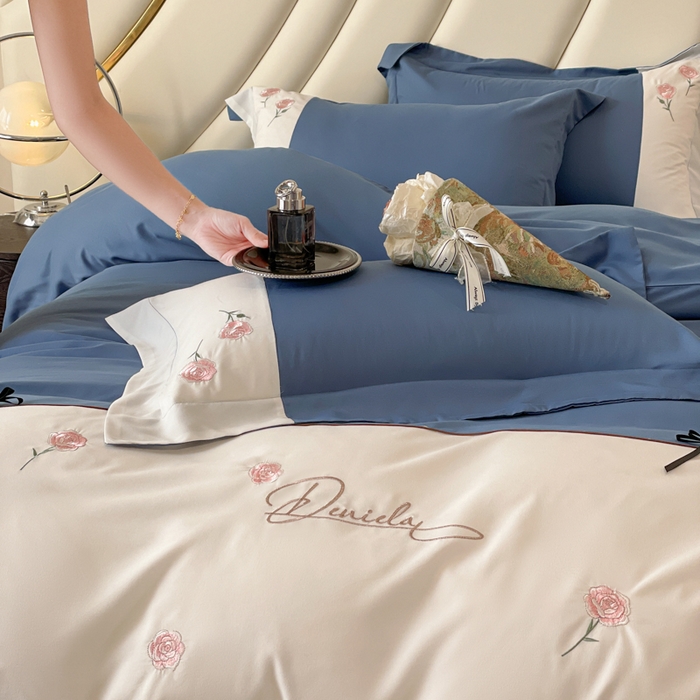 91家纺网 家纺一手货源 找家纺 遇见家居生活馆 2024新款亲肤棉刺绣四件套-蝶恋花 蝶恋花-宾利蓝