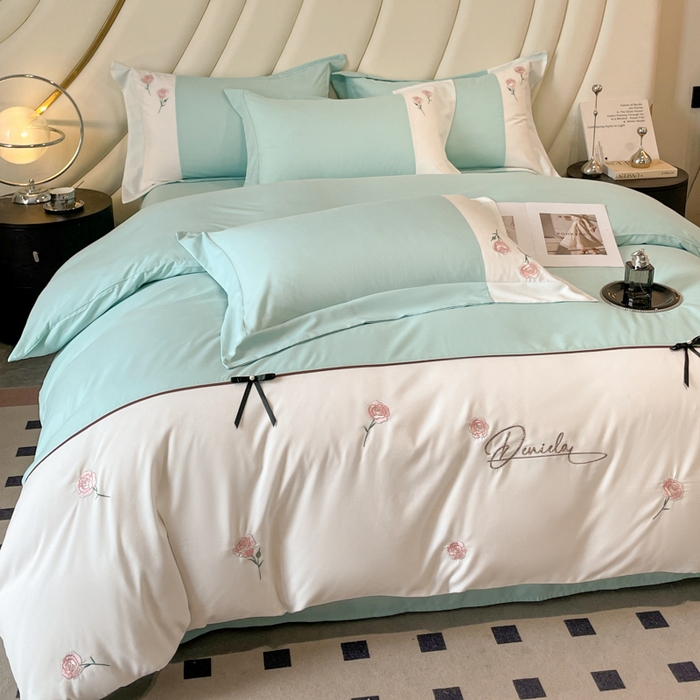 91家纺网 家纺一手货源 找家纺 遇见家居生活馆 2024新款亲肤棉刺绣四件套-蝶恋花 蝶恋花-梵星蓝