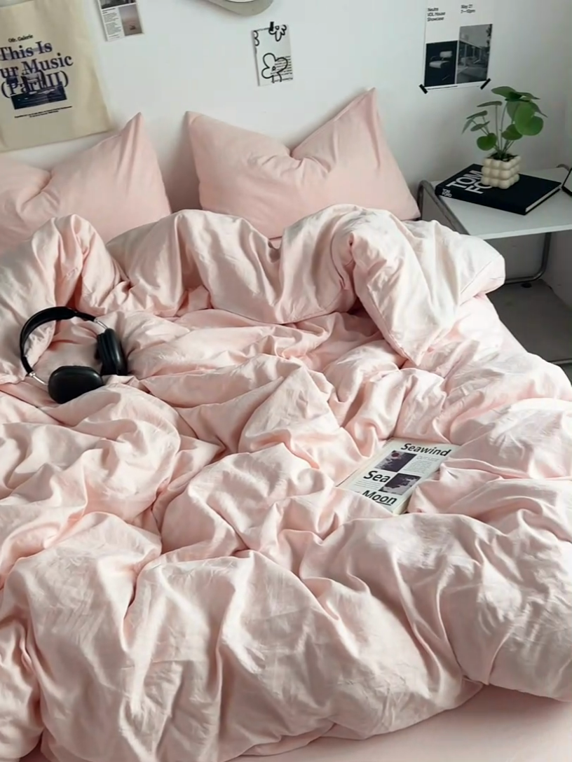 91家纺网 家纺一手货源 找家纺 （总）优佳优品 2024新款ins风超柔褶皱亲肤磨毛水洗棉四件套