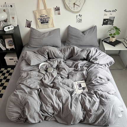 91家纺网 家纺一手货源 找家纺 （总）优佳优品 2024新款ins风超柔褶皱亲肤磨毛水洗棉四件套