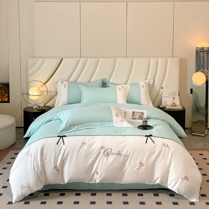 91家纺网 家纺一手货源 找家纺 遇见家居生活馆 2024新款亲肤棉刺绣四件套-蝶恋花 蝶恋花-梵星蓝