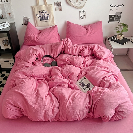 91家纺网 家纺一手货源 找家纺 （总）优佳优品 2024新款ins风超柔褶皱亲肤磨毛水洗棉四件套