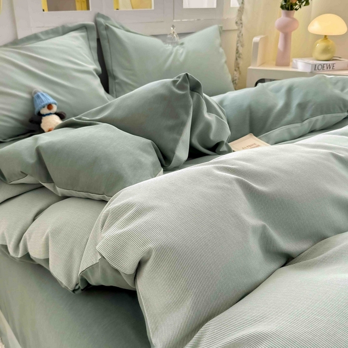 91家纺网 家纺一手货源 找家纺 优品阁 2024新款全棉磨毛四件套 邦尼绿