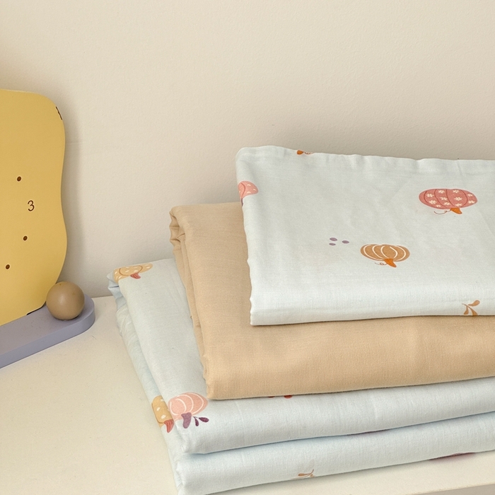 91家纺网 家纺一手货源 找家纺 曼之夏 2024新款A类母婴双层纱四件套 南瓜甜梦-兰