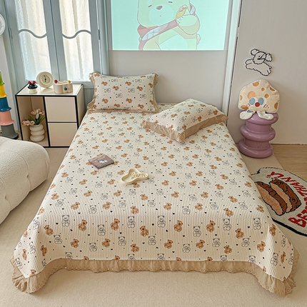 91家纺网 家纺一手货源 找家纺 （总）源舜 2025新款云感皱皱纱法式床盖三件套