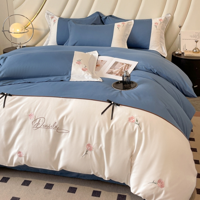 91家纺网 家纺一手货源 找家纺 遇见家居生活馆 2024新款亲肤棉刺绣四件套-蝶恋花 蝶恋花-宾利蓝