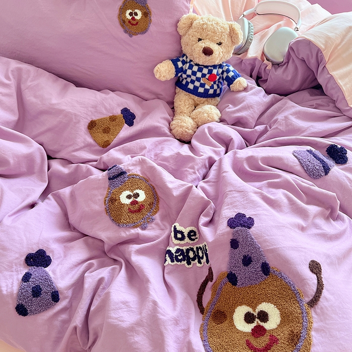 91家纺网 家纺一手货源 找家纺 优佳优品 2024新款水洗棉毛巾绣四件套（可提供买家秀） 紫色曲奇