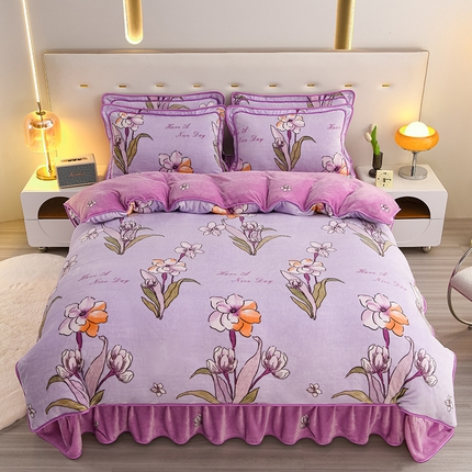 91家纺网 家纺一手货源 找家纺 芯诗曼2025新款8.5斤直播热款高克重牛奶绒法莱绒水晶金貂法莱绒四件套香芋之恋