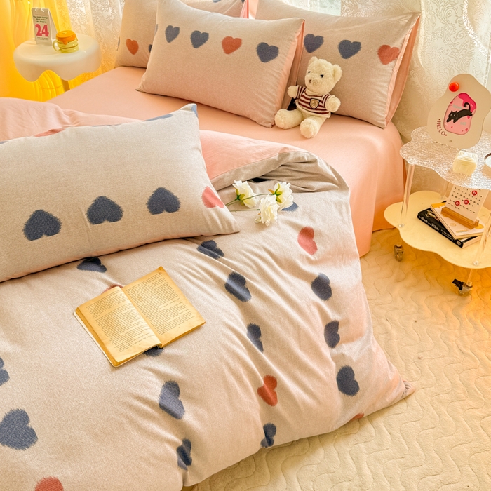 91家纺网 家纺一手货源 找家纺 千朵 2024新款全棉磨毛印花四件套 心欢喜