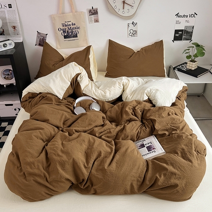 优佳优品 2024新款ins风超柔褶皱亲肤磨毛水洗棉四件套 玛瑙芝士