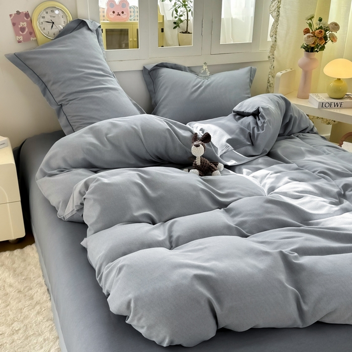 91家纺网 家纺一手货源 找家纺 优品阁 2024新款全棉磨毛四件套 邦尼蓝灰