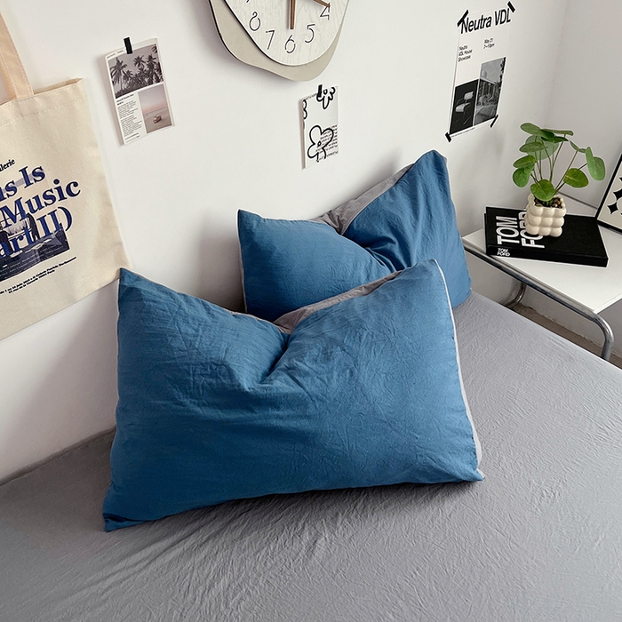 91家纺网 家纺一手货源 找家纺 优佳优品 2024新款ins风超柔褶皱亲肤磨毛水洗棉四件套 宝蓝浅灰