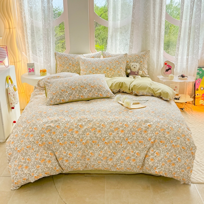 91家纺网 家纺一手货源 找家纺 千朵 2024新款全棉磨毛印花四件套 果梦米