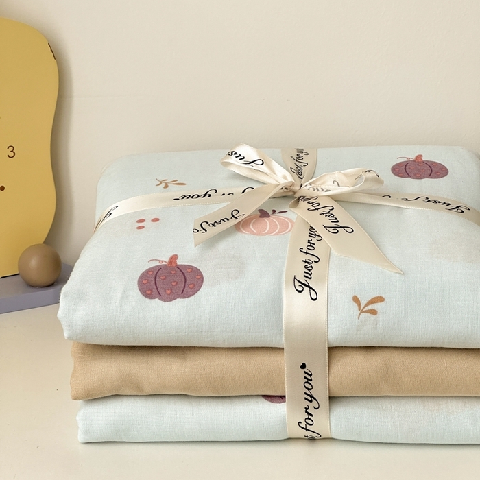 91家纺网 家纺一手货源 找家纺 曼之夏 2024新款A类母婴双层纱四件套 南瓜甜梦-兰