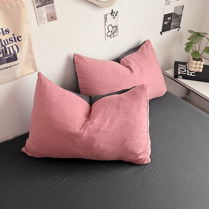 91家纺网 家纺一手货源 找家纺 优佳优品 2024新款ins风超柔褶皱亲肤磨毛水洗棉四件套 豆沙深灰