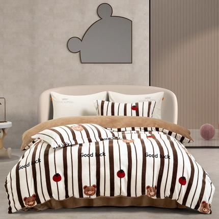 91家纺网 家纺一手货源 找家纺 宜家坊 2024新款加厚保暖印花牛奶绒四件套 潮流熊熊