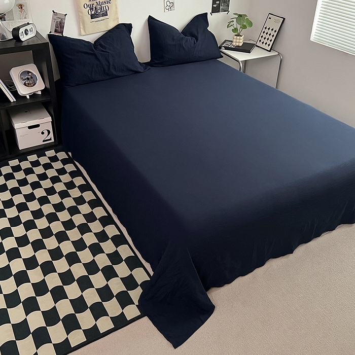 91家纺网 家纺一手货源 找家纺 优佳优品 2024新款ins风超柔褶皱亲肤磨毛水洗棉四件套 梦幻蓝