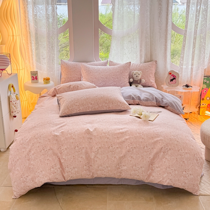 91家纺网 家纺一手货源 找家纺 千朵 2024新款全棉磨毛印花四件套 贝拉粉