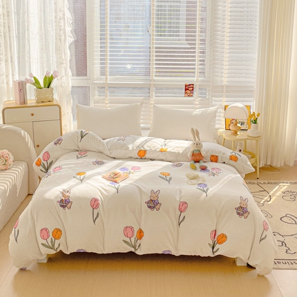 雅萱家纺 2024新款牛奶绒单被套 被套-花园兔