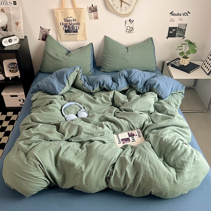 91家纺网 家纺一手货源 找家纺 （总）优佳优品 2024新款ins风超柔褶皱亲肤磨毛水洗棉四件套