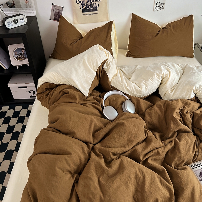 91家纺网 家纺一手货源 找家纺 优佳优品 2024新款ins风超柔褶皱亲肤磨毛水洗棉四件套 玛瑙芝士