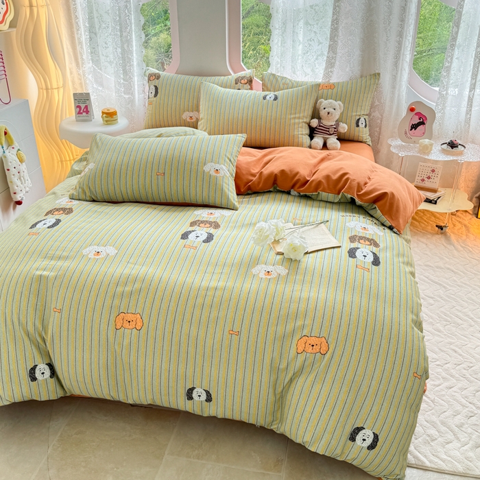 91家纺网 家纺一手货源 找家纺 千朵 2024新款全棉磨毛印花四件套 彩虹狗