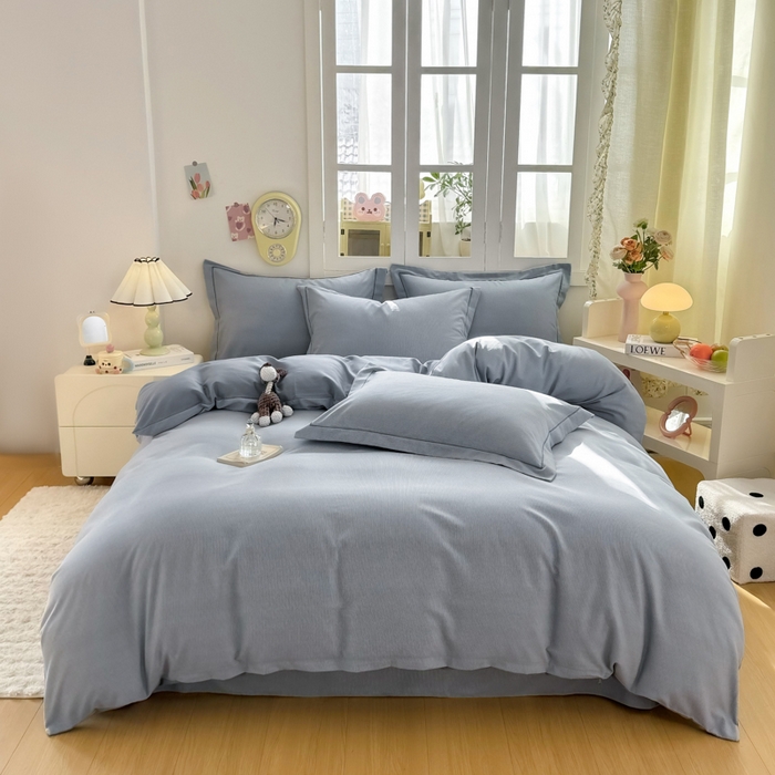 91家纺网 家纺一手货源 找家纺 优品阁 2024新款全棉磨毛四件套 邦尼蓝灰