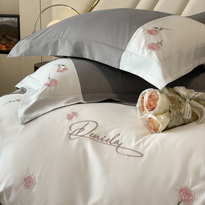 91家纺网 家纺一手货源 找家纺 遇见家居生活馆 2024新款亲肤棉刺绣四件套-蝶恋花 蝶恋花-中灰