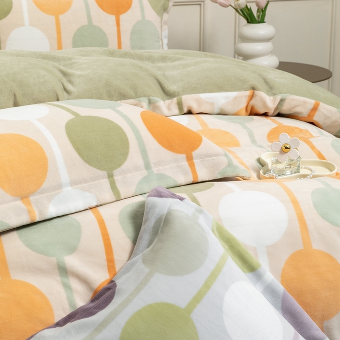 91家纺网 家纺一手货源 找家纺 宜家坊 2024新款加厚保暖印花牛奶绒四件套 迷境-奶绿