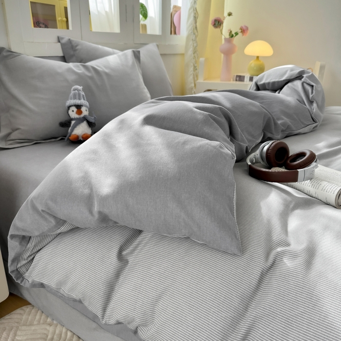 91家纺网 家纺一手货源 找家纺 优品阁 2024新款全棉磨毛四件套 邦尼灰