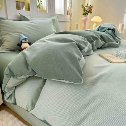 91家纺网 家纺一手货源 找家纺 优品阁 2024新款全棉磨毛四件套 邦尼绿