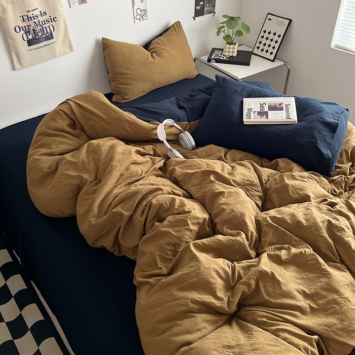 91家纺网 家纺一手货源 找家纺 优佳优品 2024新款ins风超柔褶皱亲肤磨毛水洗棉四件套 玛瑙洛克