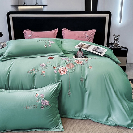 91家纺网 家纺一手货源 找家纺 （总）梦舒羽 2025新款加厚亲肤棉磨毛刺绣四件套-平安喜乐