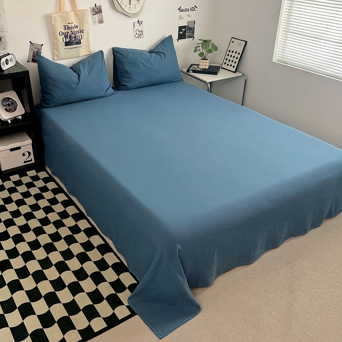 91家纺网 家纺一手货源 找家纺 优佳优品 2024新款ins风超柔褶皱亲肤磨毛水洗棉四件套 梵星蓝