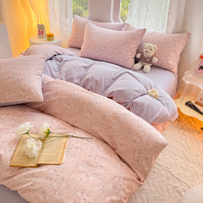 91家纺网 家纺一手货源 找家纺 千朵 2024新款全棉磨毛印花四件套 贝拉粉