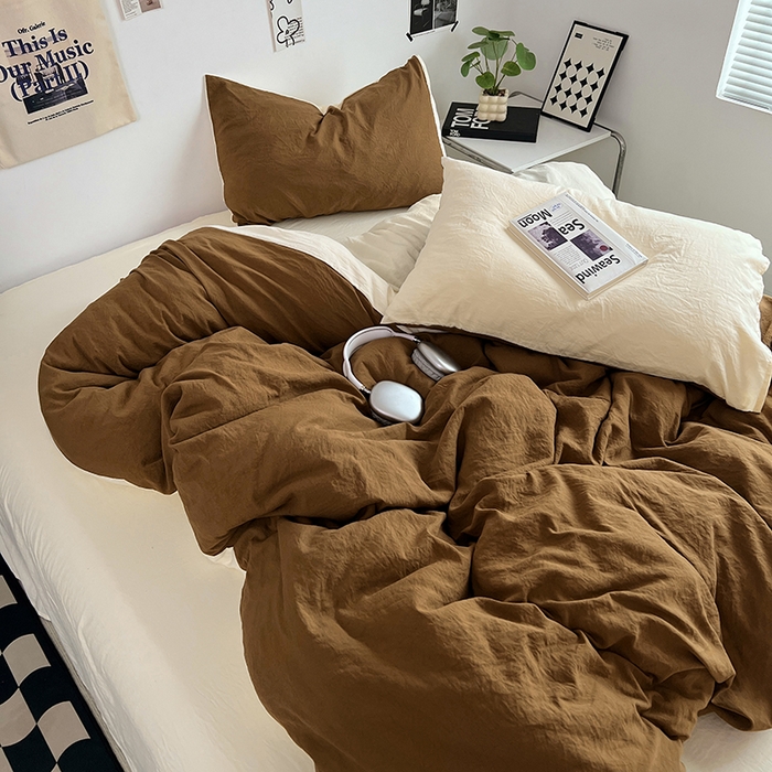 91家纺网 家纺一手货源 找家纺 优佳优品 2024新款ins风超柔褶皱亲肤磨毛水洗棉四件套 玛瑙芝士