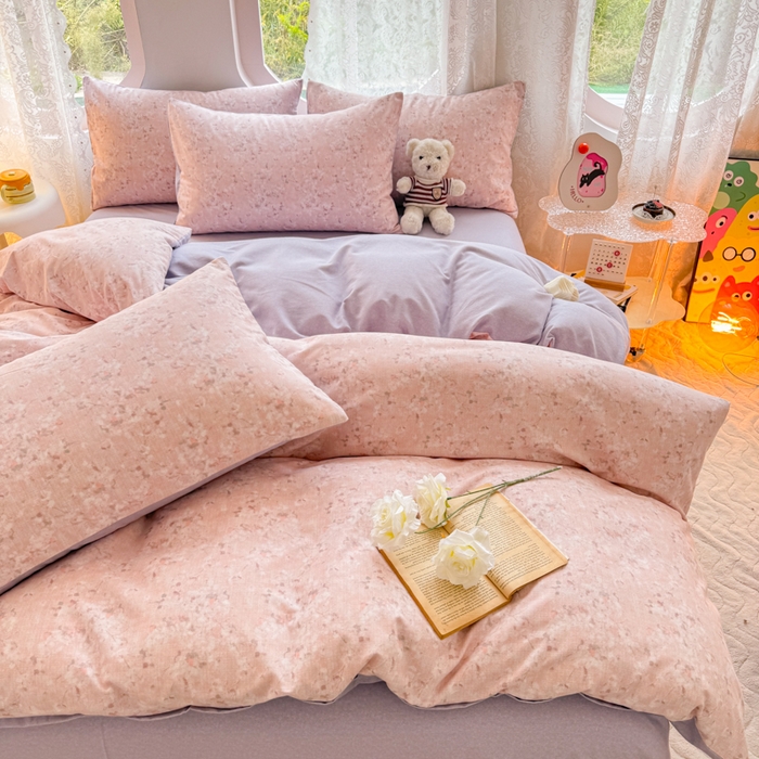 91家纺网 家纺一手货源 找家纺 千朵 2024新款全棉磨毛印花四件套 贝拉粉