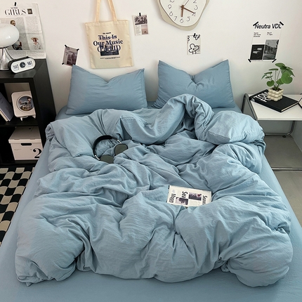 91家纺网 家纺一手货源 找家纺 （总）优佳优品 2024新款ins风超柔褶皱亲肤磨毛水洗棉四件套