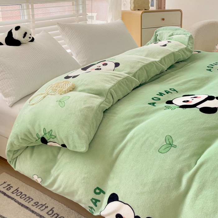 91家纺网 家纺一手货源 找家纺 雅萱家纺 2024新款牛奶绒单被套 被套-竹叶熊猫